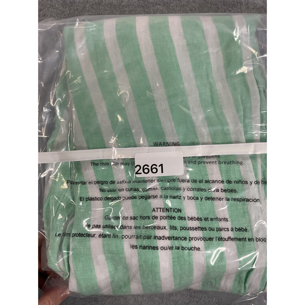 Isaac Mizrahi 100% Linen Wide Leg Striped Pants Mint Green White XL 2661 - Picture 8 of 8